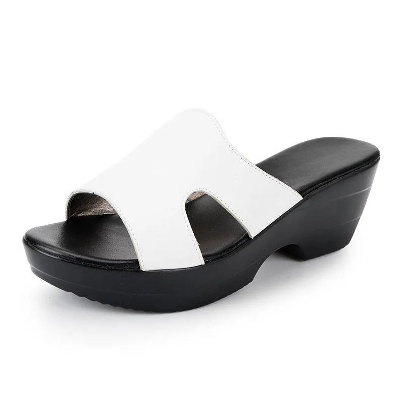 GT218 Women's Leather Wedges Casual Shoes Sandals