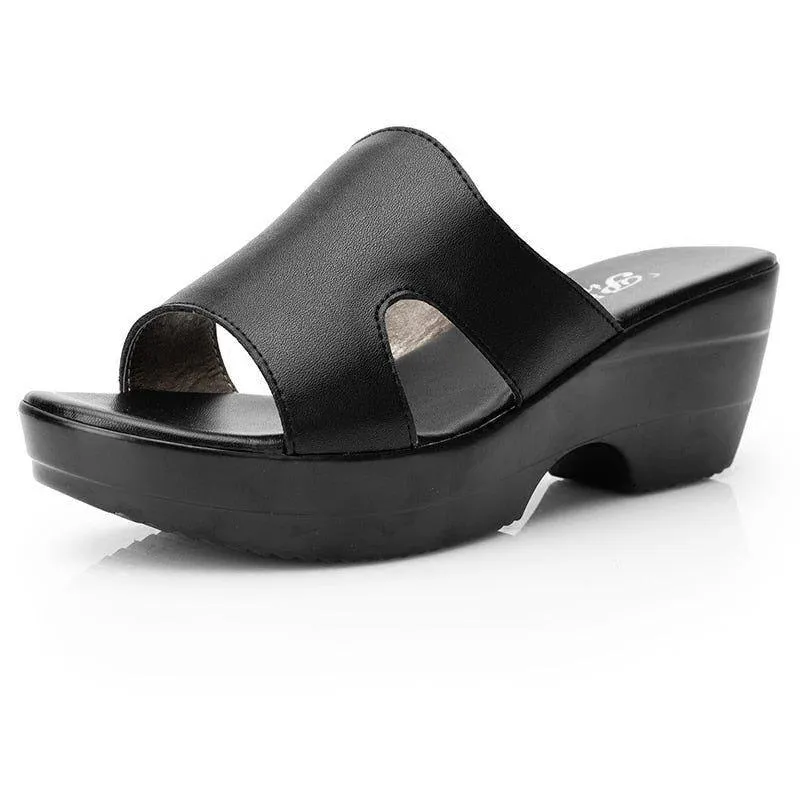 GT218 Women's Leather Wedges Casual Shoes Sandals