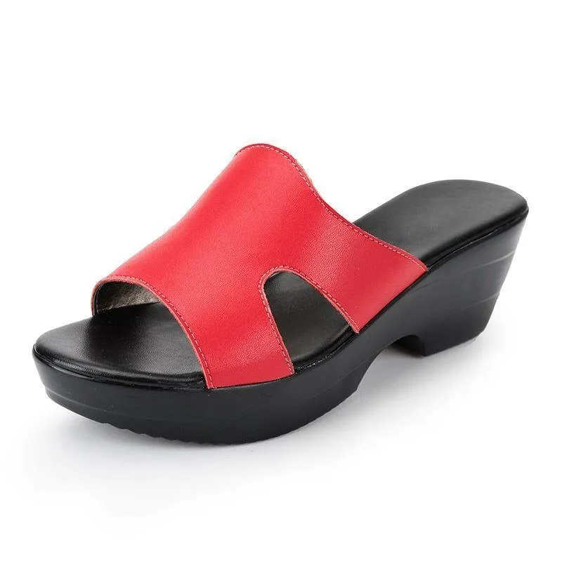 GT218 Women's Leather Wedges Casual Shoes Sandals