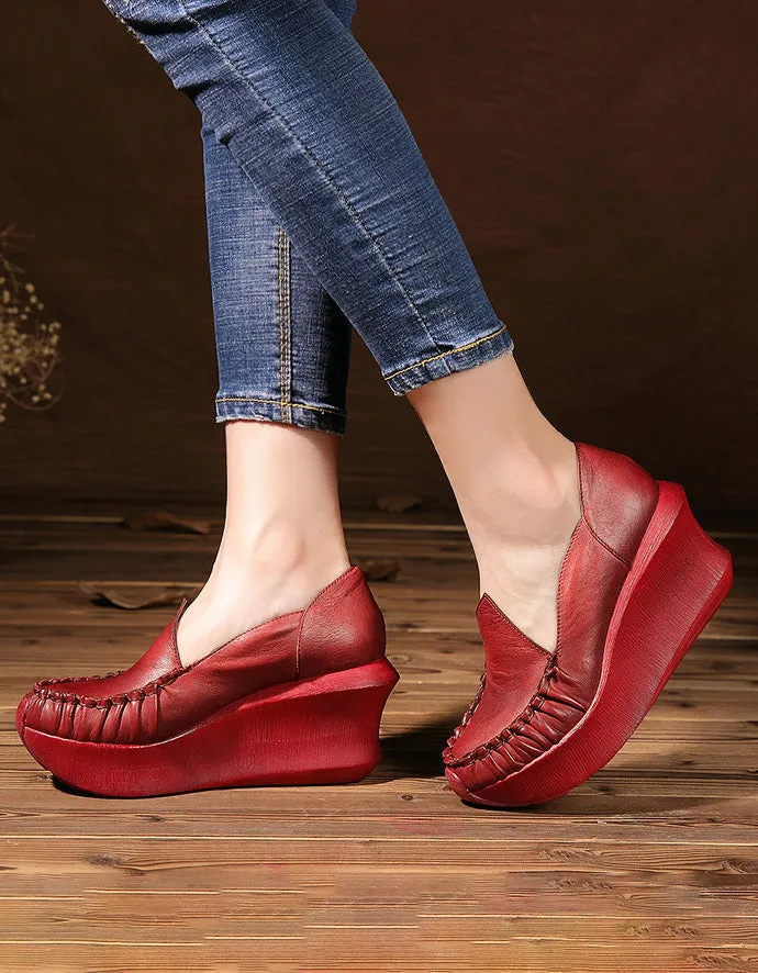 Handmade Pleated Vintage Elegant Wedge Shoes