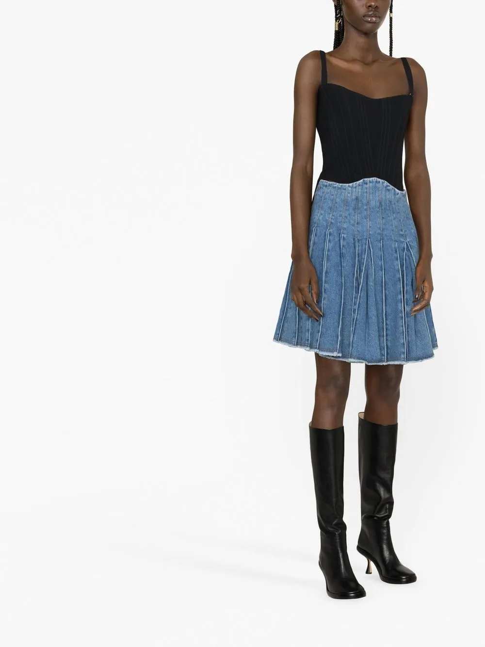 HW BLUE DENIM PLEATED SHORT SKIRT