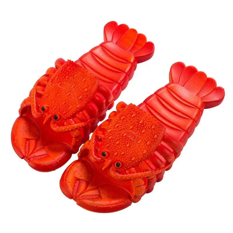 Lobster Cartoon Summer Slippers: Unisex, Flat Platform