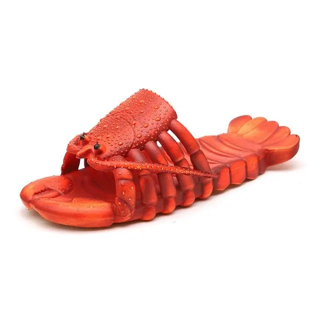 Lobster Cartoon Summer Slippers: Unisex, Flat Platform