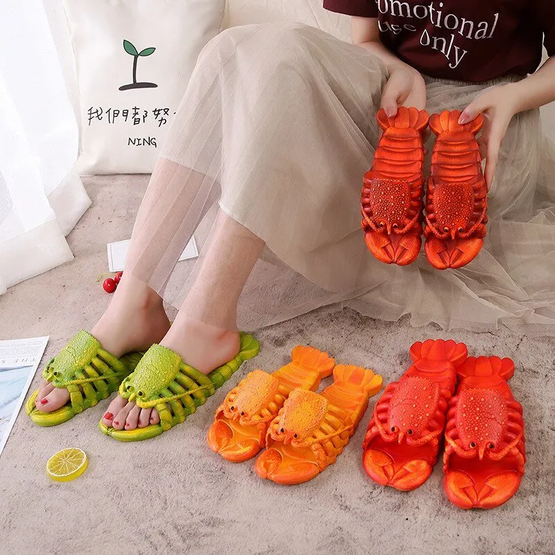 Lobster Cartoon Summer Slippers: Unisex, Flat Platform