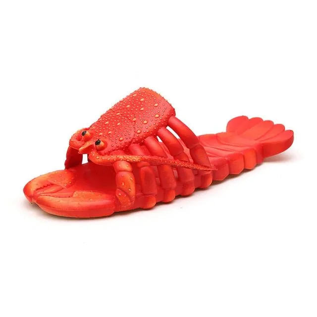 Lobster Cartoon Summer Slippers: Unisex, Flat Platform