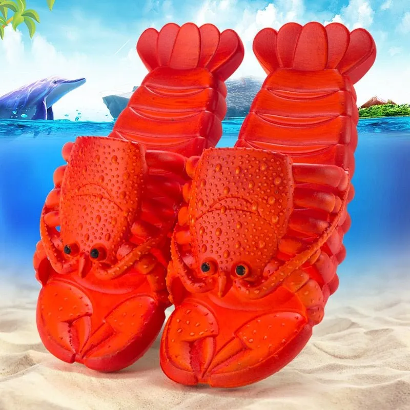 Lobster Cartoon Summer Slippers: Unisex, Flat Platform