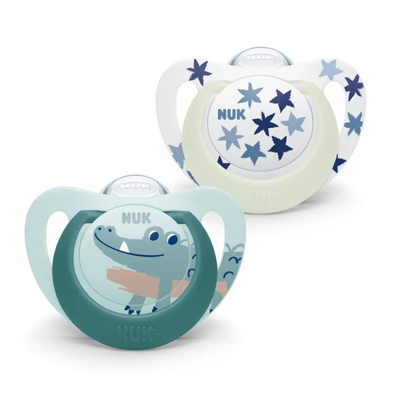 NUK Star Day & Night Silicone Soother Pacifier 2pcs/box -18-36 months - Green Alligator