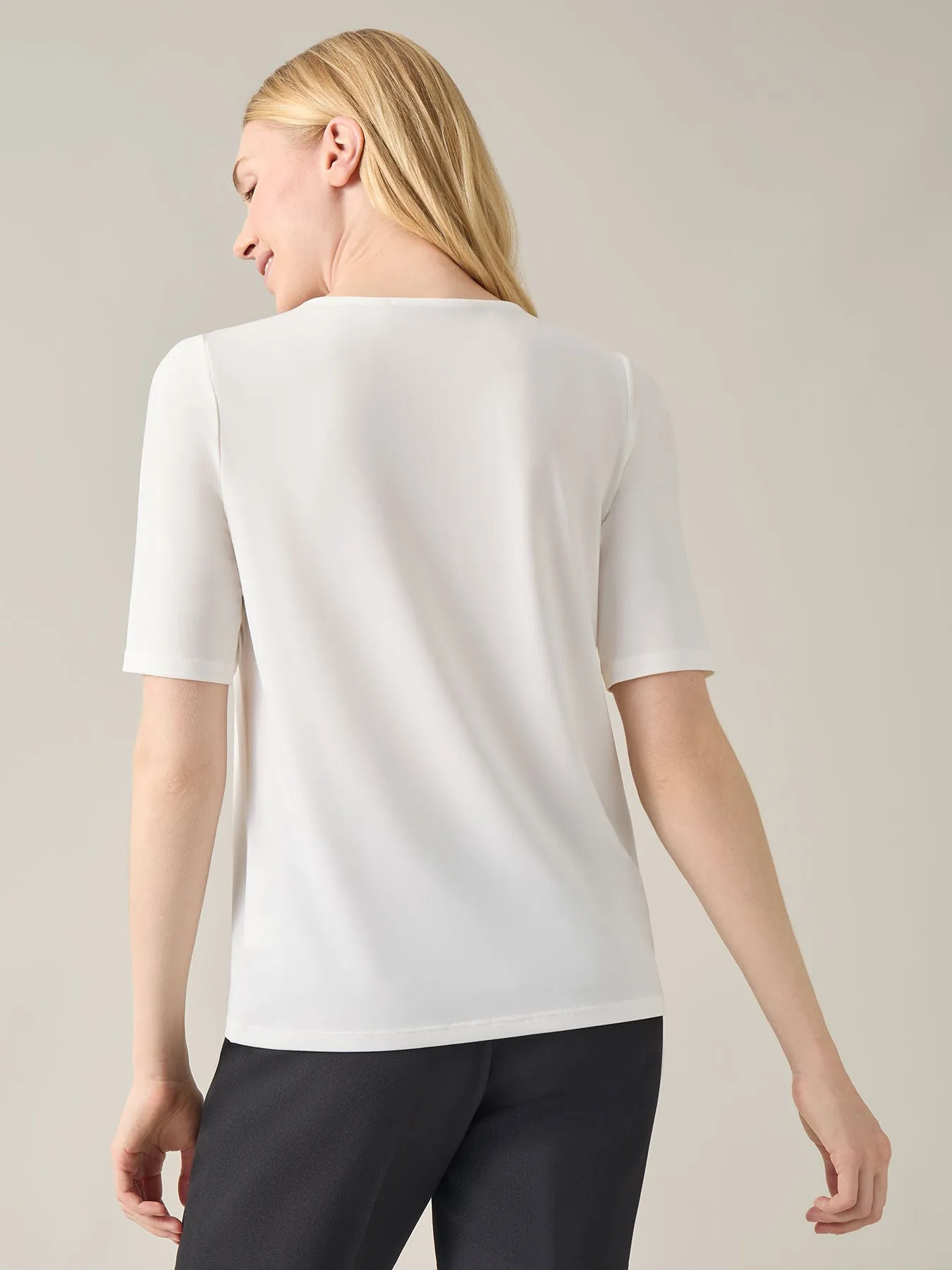 Petite Short Sleeve Shirred Neck Top, Everyday Knit