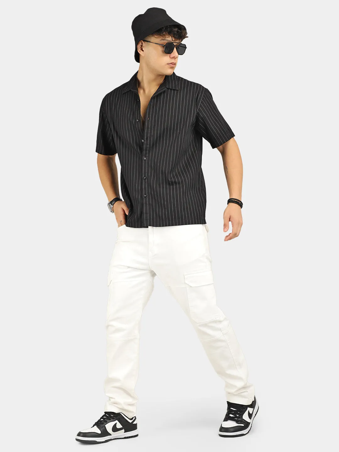 Stripe Vibe BlacK Half Sleeve Shirt