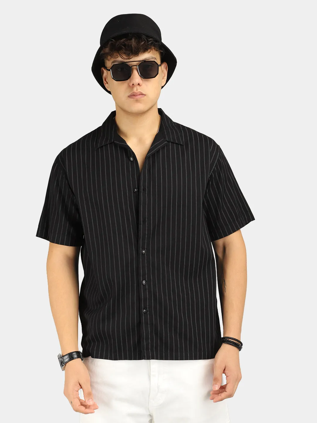 Stripe Vibe BlacK Half Sleeve Shirt