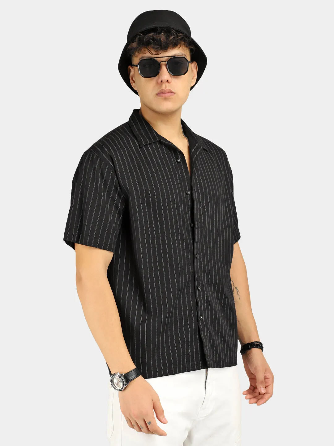 Stripe Vibe BlacK Half Sleeve Shirt