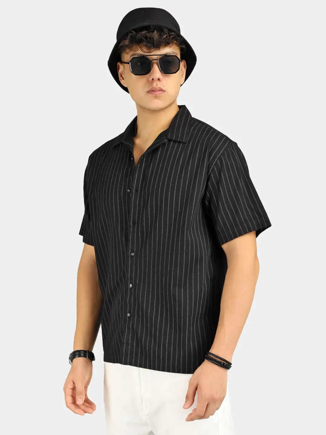 Stripe Vibe BlacK Half Sleeve Shirt