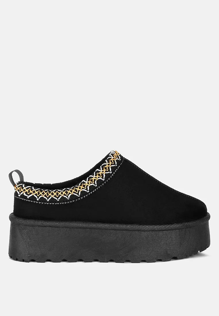 Struter Embroidered Platform Fur Classic Slip-On