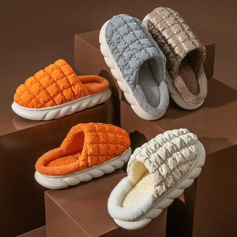 Unisex Plaid Bubble Winter Home Slippers