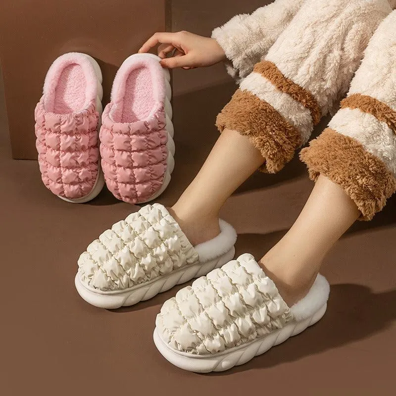 Unisex Plaid Bubble Winter Home Slippers