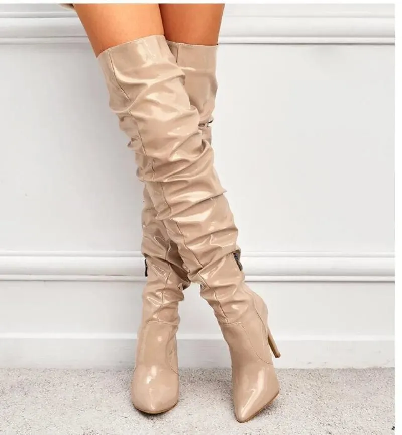 Women's Stretch Over-the-knee Boots Pointed Toe Side Zipper Thin High Heels