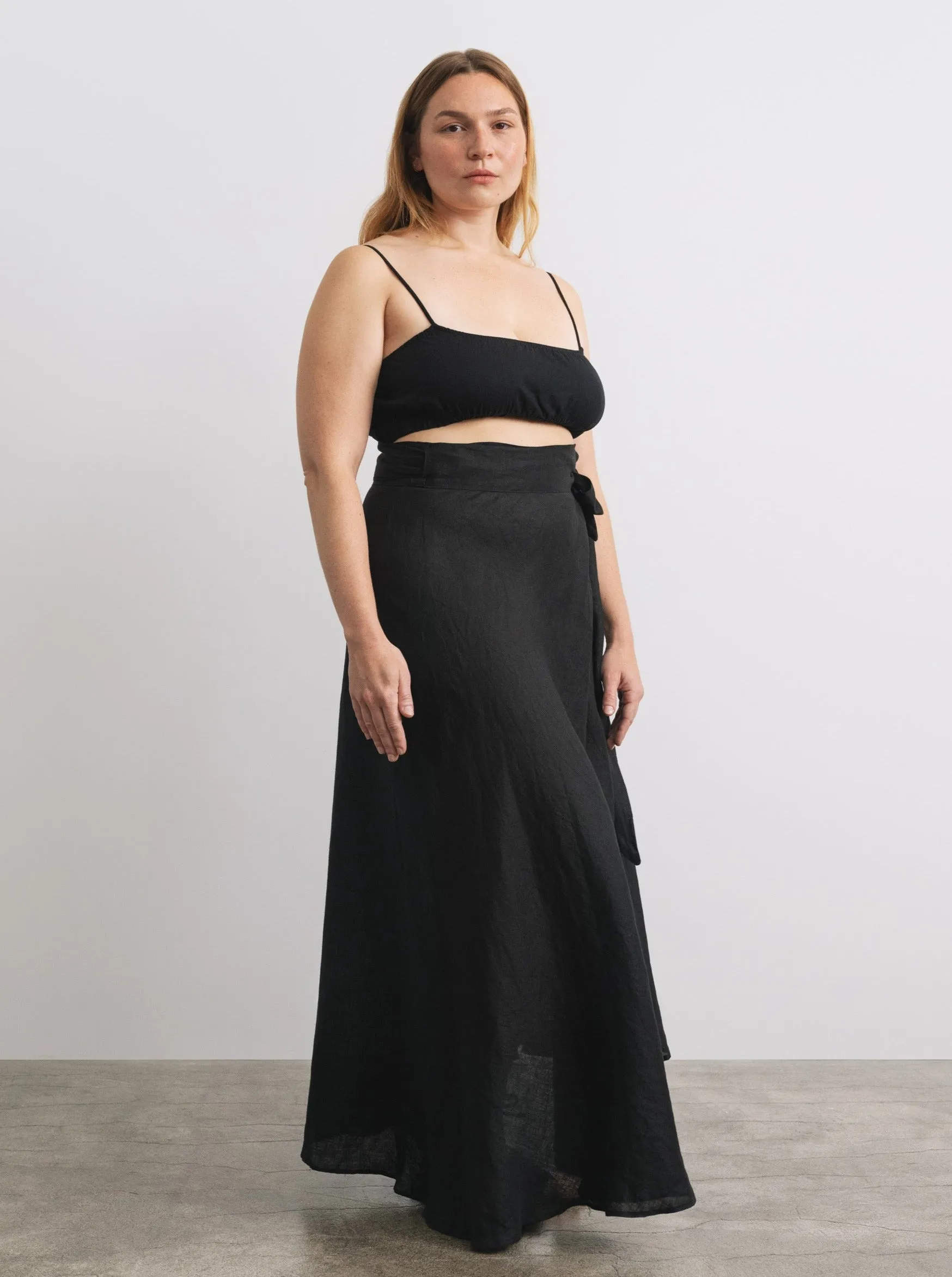 Wrap Skirt, Light Linen, Black